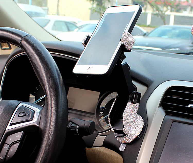 Luxury Bling Crystal Car Phone Holder Magnetic Suction Cup Mobile Stand Magnet Support Cell GPS - Pink