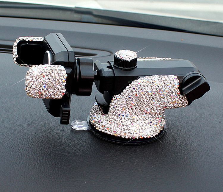 Luxury Bling Crystal Car Phone Holder Magnetic Suction Cup Mobile Stand Magnet Support Cell GPS - Pink