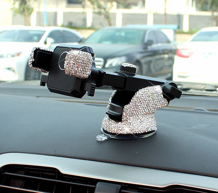 Luxury Bling Crystal Car Phone Holder Magnetic Suction Cup Mobile Stand Magnet Support Cell GPS - Pink