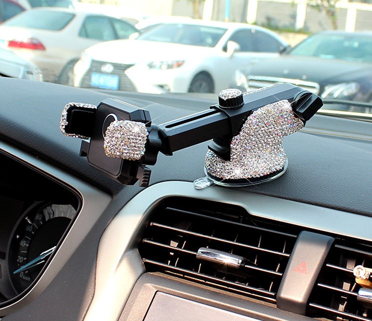 Luxury Bling Crystal Car Phone Holder Magnetic Suction Cup Mobile Stand Magnet Support Cell GPS - Pink