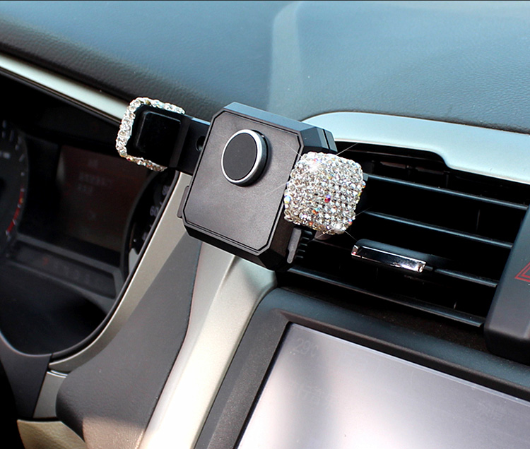 Luxury Bling Crystal Car Phone Holder Magnetic Suction Cup Mobile Stand Magnet Support Cell GPS - Pink