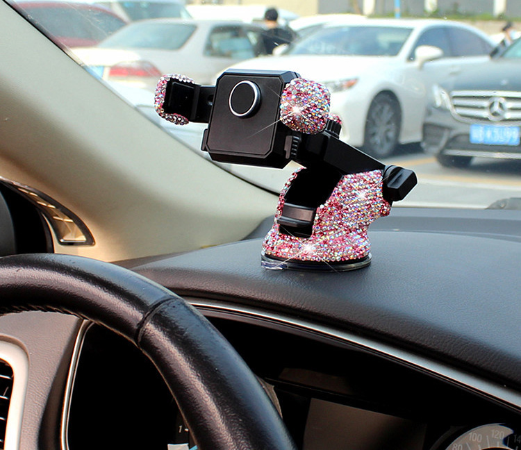 Luxury Bling Crystal Car Phone Holder Magnetic Suction Cup Mobile Stand Magnet Support Cell GPS - Pink