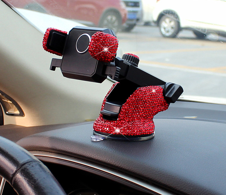 Luxury Bling Crystal Car Phone Holder Magnetic Suction Cup Mobile Stand Magnet Support Cell GPS - Red