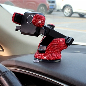 Luxury Bling Crystal Car Phone Holder Magnetic Suction Cup Mobile Stand Magnet Support Cell GPS - Red