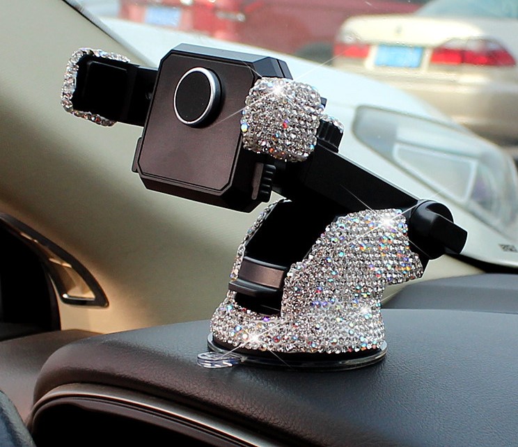 Luxury Bling Crystal Car Phone Holder Magnetic Suction Cup Mobile Stand Magnet Support Cell GPS - White