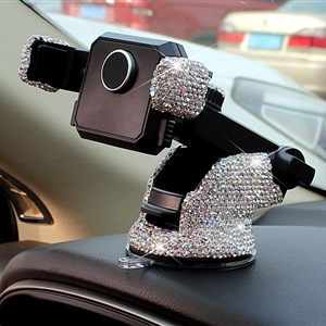 Luxury Bling Crystal Car Phone Holder Magnetic Suction Cup Mobile Stand Magnet Support Cell GPS - White