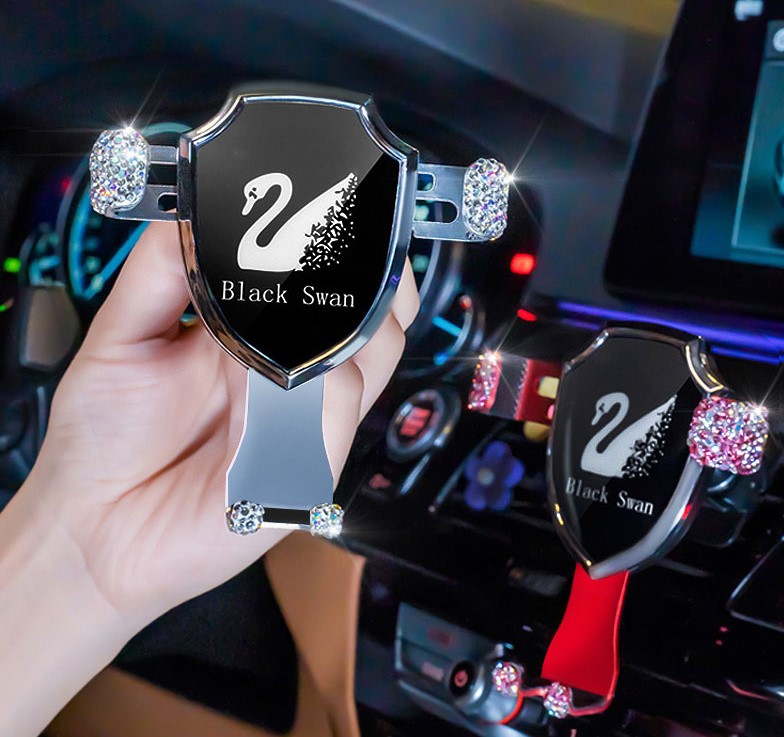 Luxury Gravity Universal Car Mobile Phone Holder Crystal Rhinestone Air Vent Mount Clip Stand GPS - Red