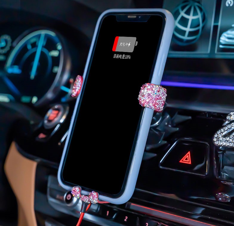 Luxury Gravity Universal Car Mobile Phone Holder Crystal Rhinestone Air Vent Mount Clip Stand GPS - Red