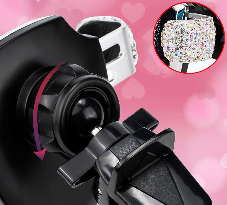 Luxury Gravity Universal Car Mobile Phone Holder Crystal Rhinestone Air Vent Mount Clip Stand GPS - Red