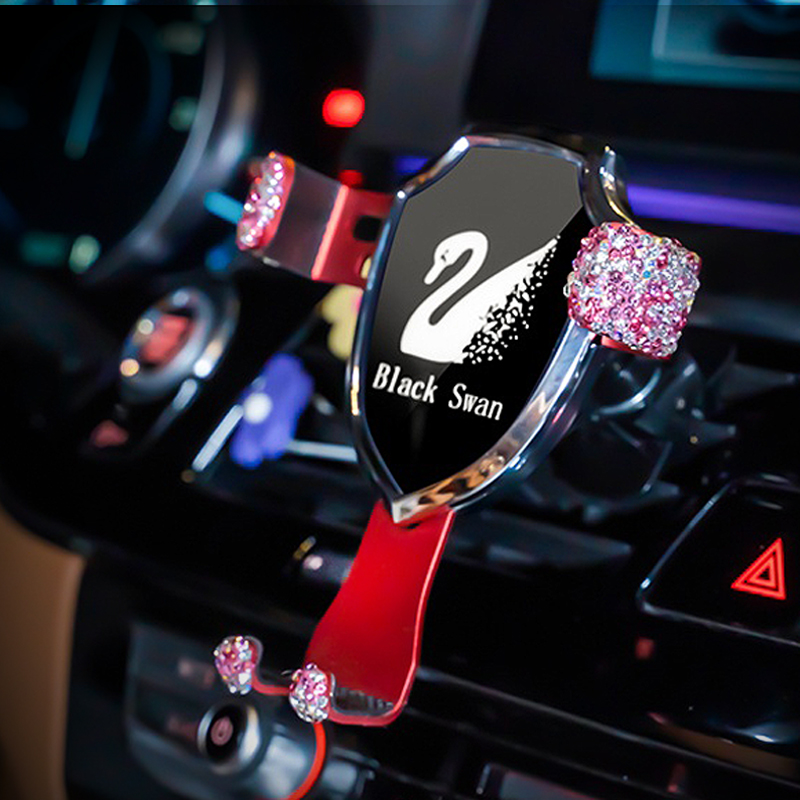 Luxury Gravity Universal Car Mobile Phone Holder Crystal Rhinestone Air Vent Mount Clip Stand GPS - Red