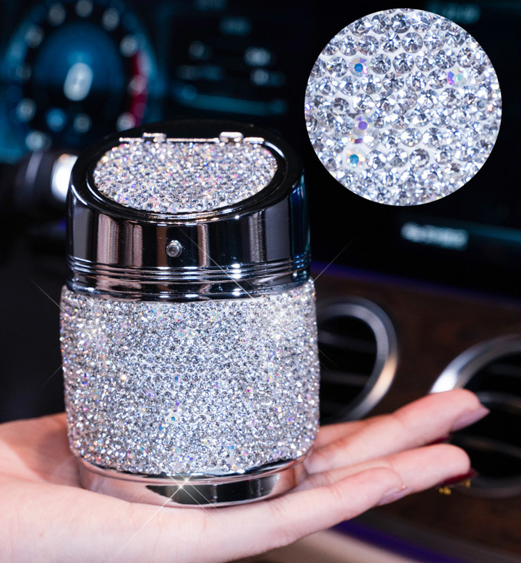 Portable Car Ashtray Crystal Bling Bling Car Ash Tray Storage Cup Holder for Girls Woman - Pink