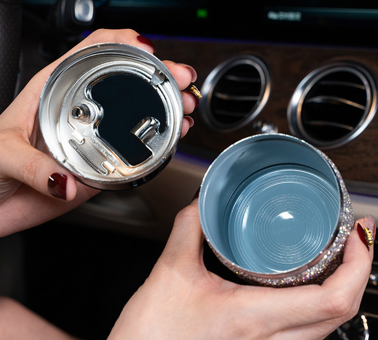 Portable Car Ashtray Crystal Bling Bling Car Ash Tray Storage Cup Holder for Girls Woman - Pink