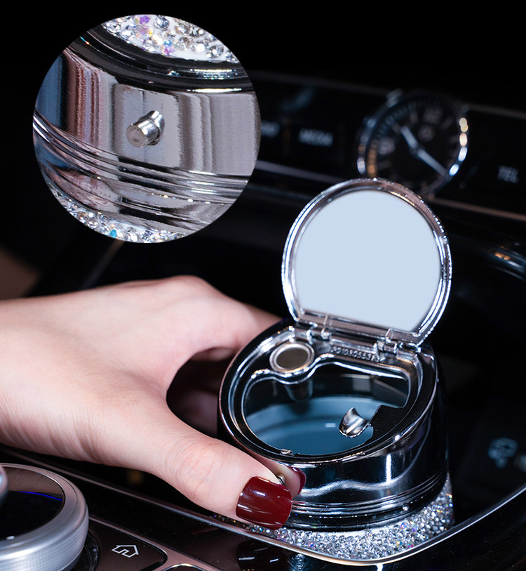 Portable Car Ashtray Crystal Bling Bling Car Ash Tray Storage Cup Holder for Girls Woman - Pink