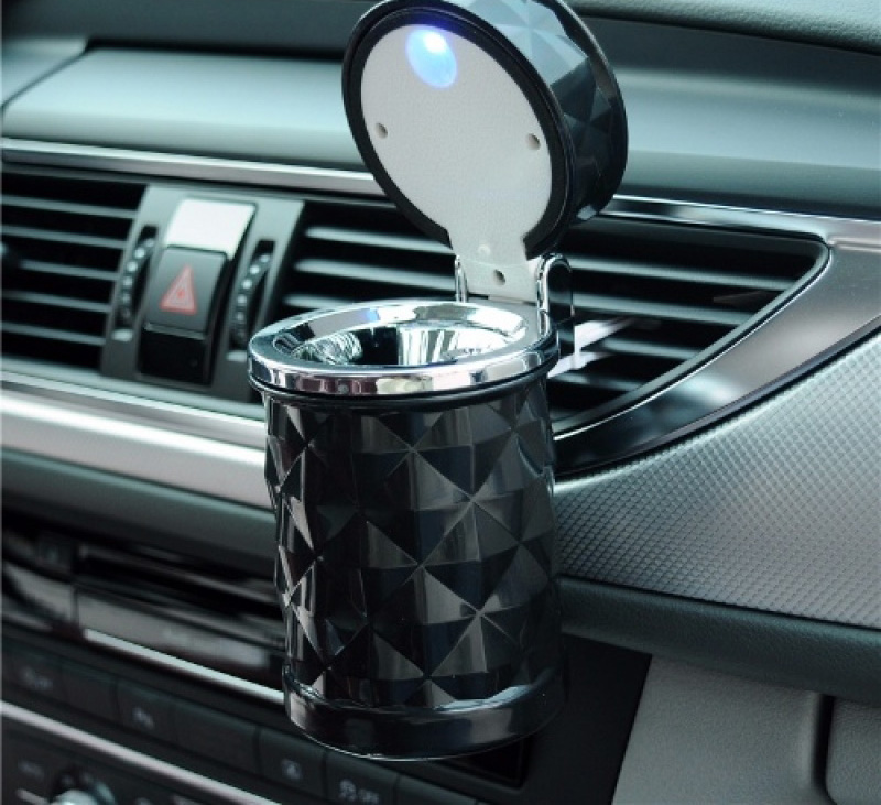 Portable Funky Car Ashtray with Led Light Crystal Bling Bling Car Ash Tray Storage Cup Holder for Girls Woman - White