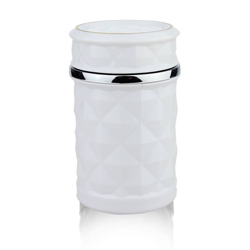 Portable Funky Car Ashtray with Led Light Crystal Bling Bling Car Ash Tray Storage Cup Holder for Girls Woman - White