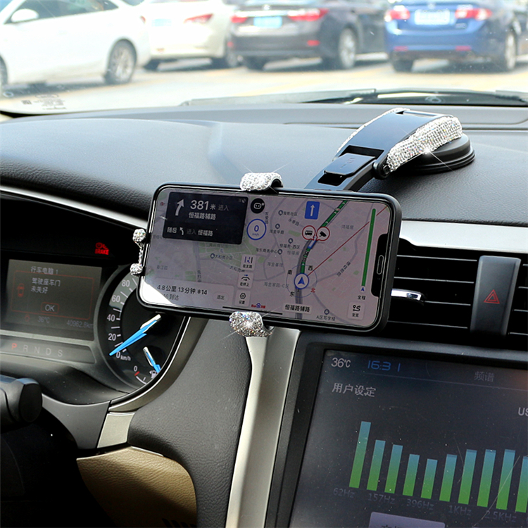 Rhinestone Universal Car Mobile Phone Holder Suction Cup Mount Clip Stand GPS - Red