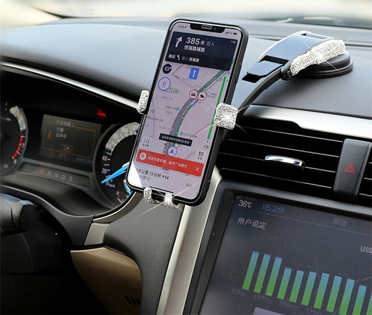 Rhinestone Universal Car Mobile Phone Holder Suction Cup Mount Clip Stand GPS - Red