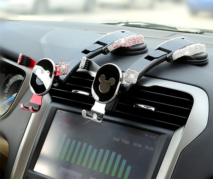 Rhinestone Universal Car Mobile Phone Holder Suction Cup Mount Clip Stand GPS - Red