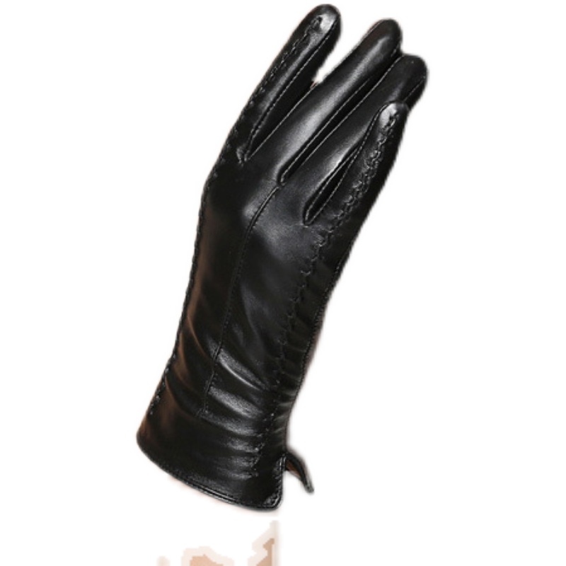 Automobile & Motorcycles Women Long Gloves Genuine Leather Sheepskin Touch Gloves Keep Warm - Black