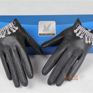 Classic Women Half Palm Button Real Sheepskin Girls Finger Gloves Keep Warm - Black Bling