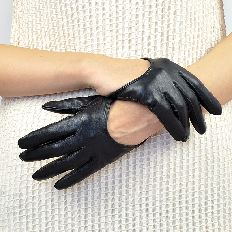 Fashion Women Performance Genuine Leather Sheepskin Half Palm Short Gloves Hip Hop - Pink Snake