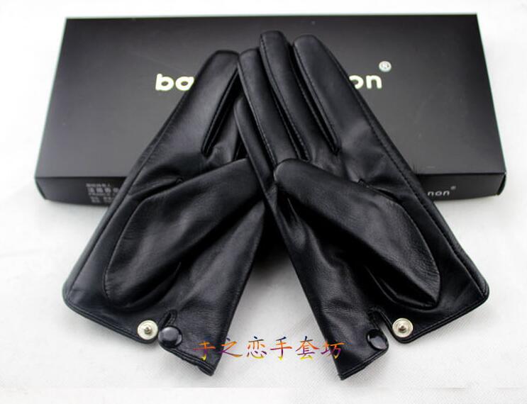 Hair Ball Women Long Mink Fur Real Sheepskin Button Finger Gloves Keep Warm - Black