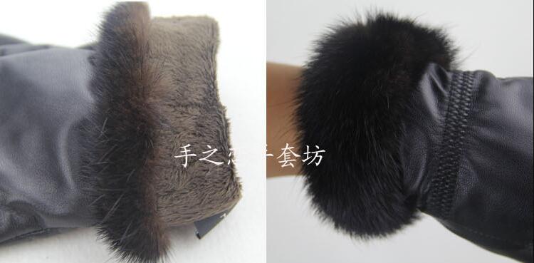 Mink Fur Women Touch Genuine Leather Sheepskin Finger Gloves Keep Warm - Black C