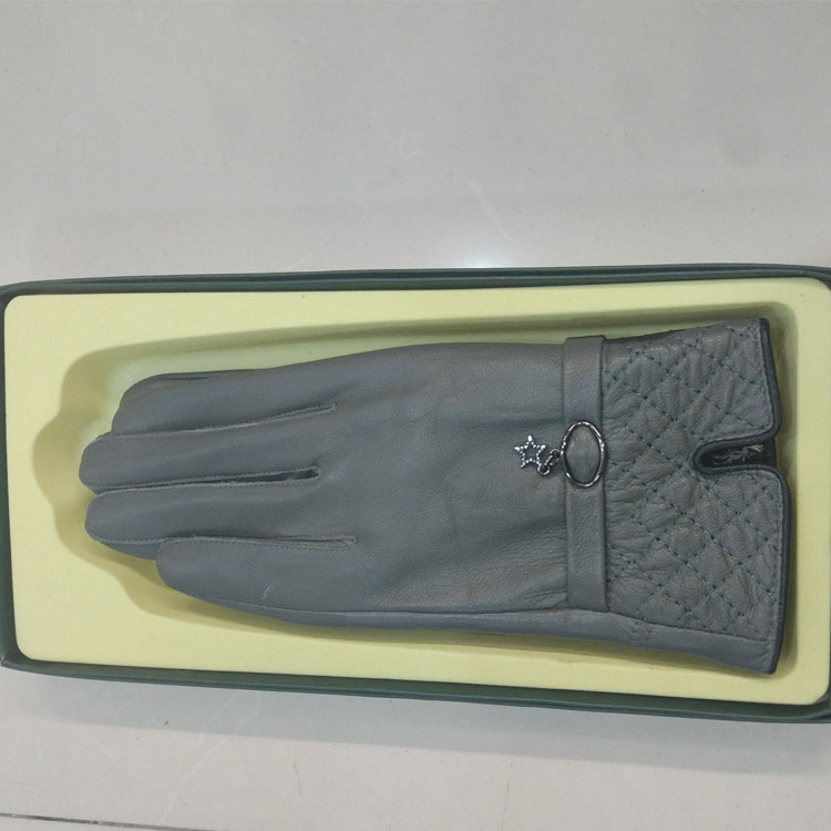 Outdoors Women Plaids Checks Genuine Leather Sheepskin Motorcycles Gloves Winter Cashmere - Gray
