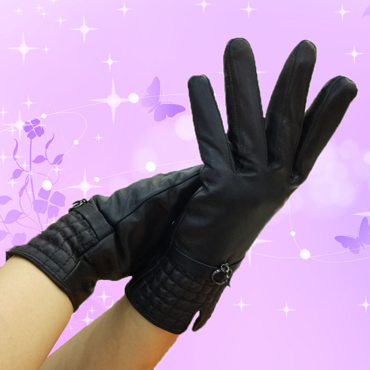 Outdoors Women Plaids Checks Genuine Leather Sheepskin Motorcycles Gloves Winter Cashmere - Dark Red
