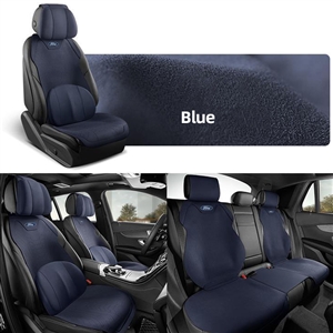 Automobile Half Surround Suede Real Leather Breathable Front & Rear Car Seat Cover Truck Seat Cushion 9pcs For Ford F-150 - Blue