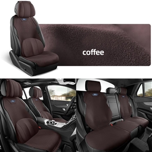 Automobile Half Surround Suede Real Leather Breathable Front & Rear Car Seat Cover Truck Seat Cushion 9pcs For Ford F-150 - Coffee