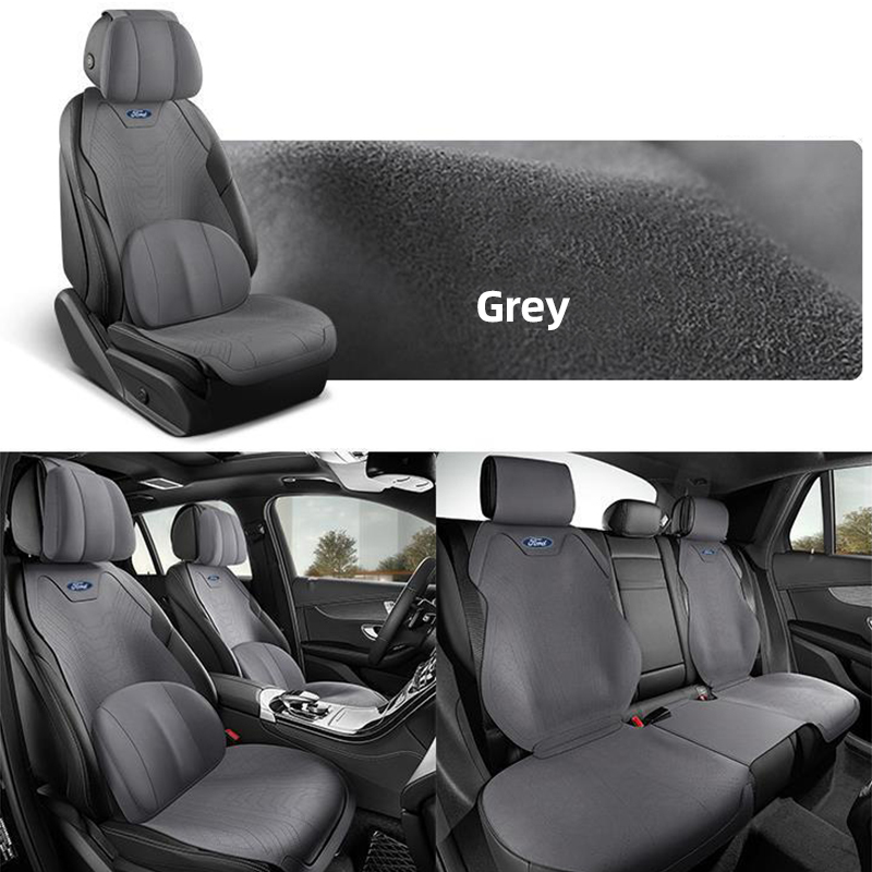 Automobile Half Surround Suede Real Leather Breathable Front & Rear Car Seat Cover Truck Seat Cushion 9pcs For Ford F-150 - Grey