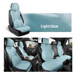 Automobile Half Surround Suede Real Leather Breathable Front & Rear Car Seat Cover Truck Seat Cushion 9pcs For Ford F-150 - Light Blue