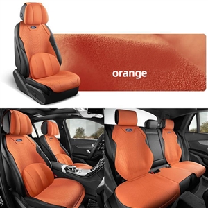 Automobile Half Surround Suede Real Leather Breathable Front & Rear Car Seat Cover Truck Seat Cushion 9pcs For Ford F-150 - Orange