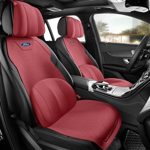 Automobile Half Surround Suede Real Leather Breathable Front & Rear Car Seat Cover Truck Seat Cushion 9pcs For Ford F-150 - Wine Red