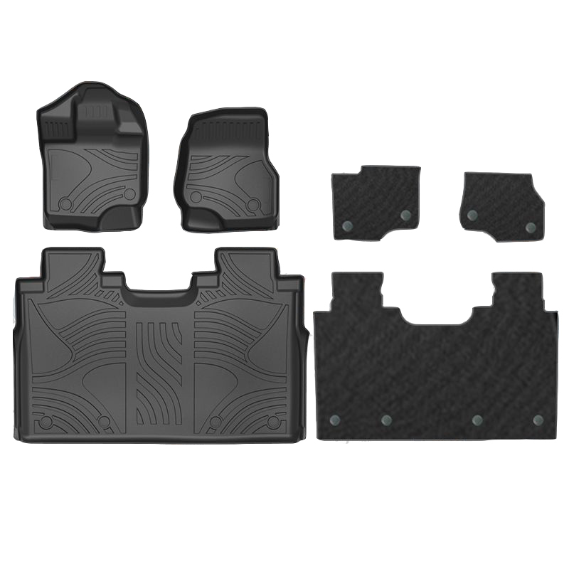 Automotive Floor Mats Interior TPE + Snow Silk Blanket Waterproof Car Carpet Truck Mats Modification 6pcs For Ford F-150 - Black