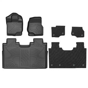 Automotive Floor Mats Interior TPE + Snow Silk Blanket Waterproof Car Carpet Truck Mats Modification 6pcs For Ford F-150 - Black