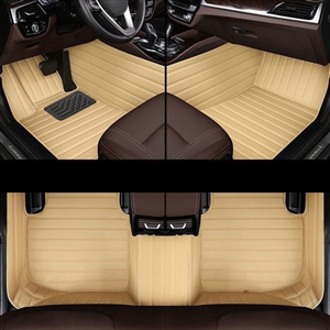 Automotive Floor Mats PU Leather Auto Interior Waterproof Car Carpet Truck Mats 3pcs For Ford F-150 - Beige