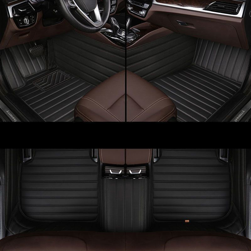 Automotive Floor Mats PU Leather Auto Interior Waterproof Car Carpet Truck Mats 3pcs For Ford F-150 - Black