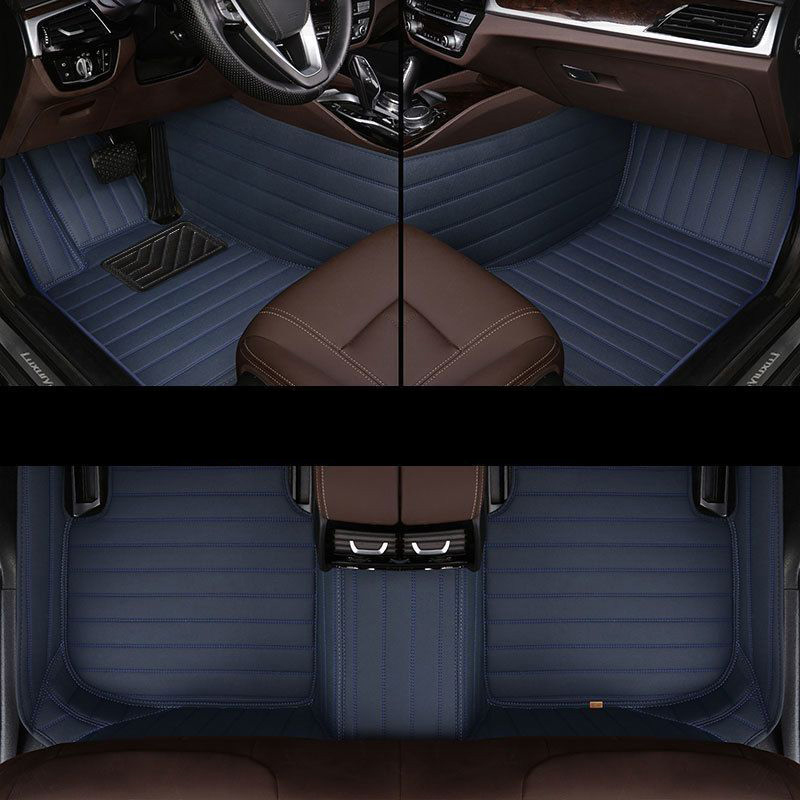 Automotive Floor Mats PU Leather Auto Interior Waterproof Car Carpet Truck Mats 3pcs For Ford F-150 - Blue