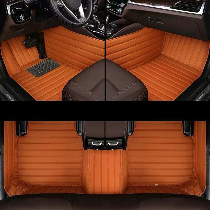 Automotive Floor Mats PU Leather Auto Interior Waterproof Car Carpet Truck Mats 3pcs For Ford F-150 - Brown