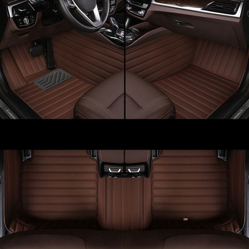 Automotive Floor Mats PU Leather Auto Interior Waterproof Car Carpet Truck Mats 3pcs For Ford F-150 - Coffee