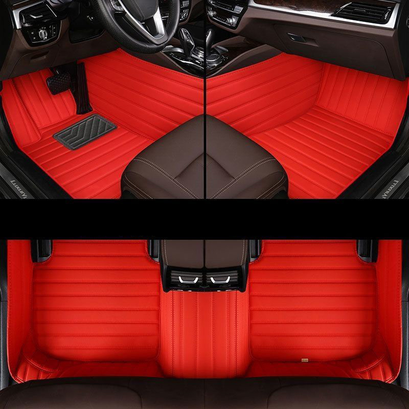 Automotive Floor Mats PU Leather Auto Interior Waterproof Car Carpet Truck Mats 3pcs For Ford F-150 - Red