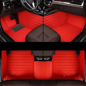 Automotive Floor Mats PU Leather Auto Interior Waterproof Car Carpet Truck Mats 3pcs For Ford F-150 - Red