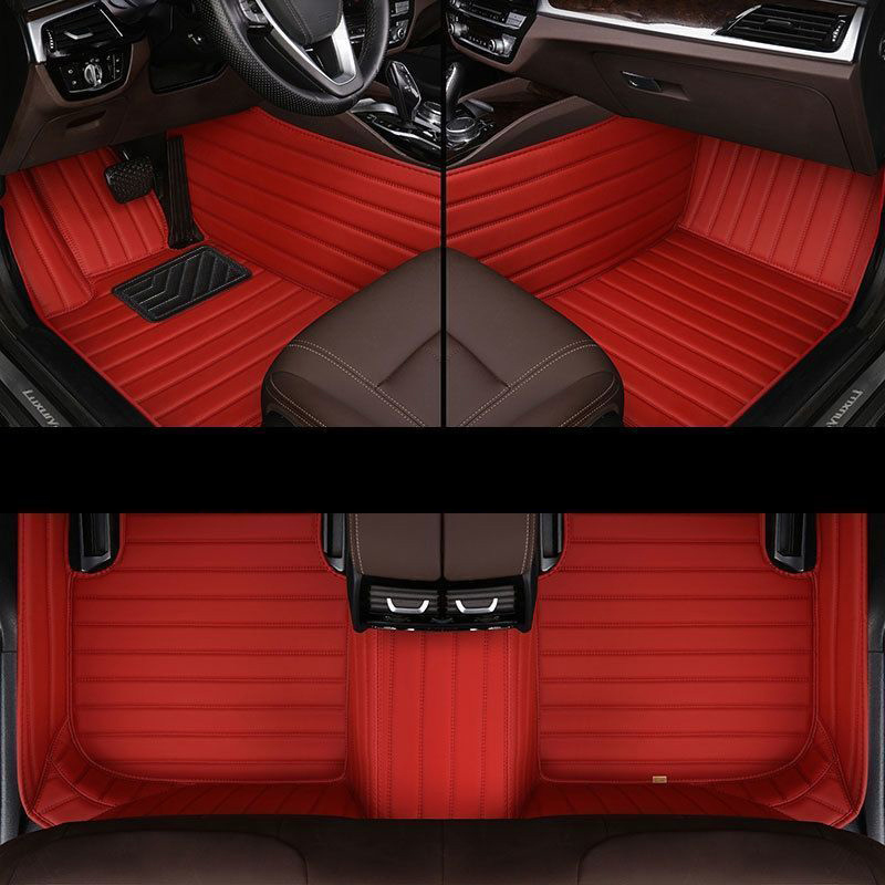 Automotive Floor Mats PU Leather Auto Interior Waterproof Car Carpet Truck Mats 3pcs For Ford F-150 - Wine Red