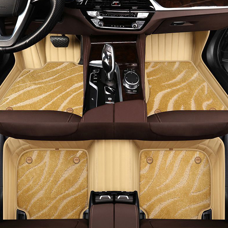 Automotive Floor Mats PU Leather + Starry Sky Blanket Waterproof Car Carpet Truck Mats 7pcs For Ford F-150 - Beige