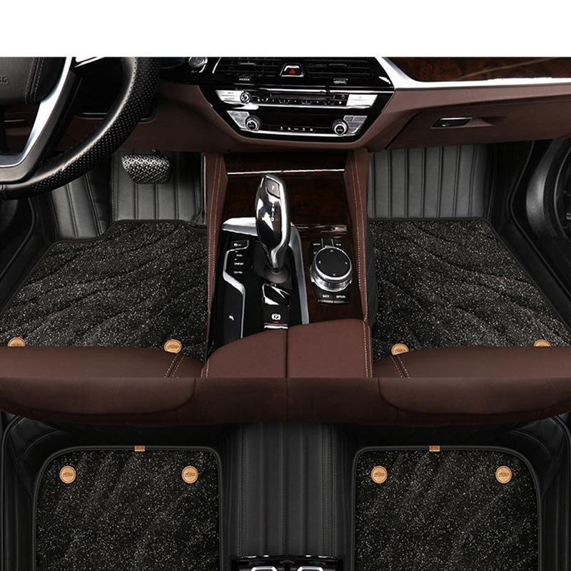 Automotive Floor Mats PU Leather + Starry Sky Blanket Waterproof Car Carpet Truck Mats 7pcs For Ford F-150 - Black