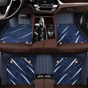 Automotive Floor Mats PU Leather + Starry Sky Blanket Waterproof Car Carpet Truck Mats 7pcs For Ford F-150 - Blue