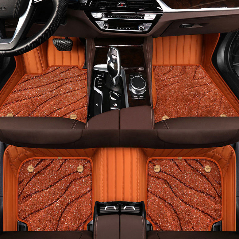 Automotive Floor Mats PU Leather + Starry Sky Blanket Waterproof Car Carpet Truck Mats 7pcs For Ford F-150 - Brown