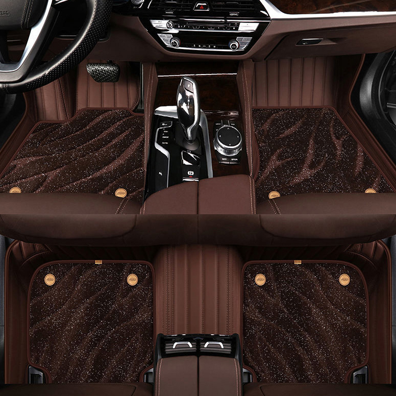 Automotive Floor Mats PU Leather + Starry Sky Blanket Waterproof Car Carpet Truck Mats 7pcs For Ford F-150 - Coffee